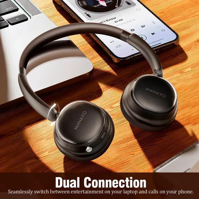 Alt view image 5 of 7 - ANC Wireless Headphones, 100-Hour Battery, Bluetooth 5.4 with Dual Connect, Lightweight 6.4 Oz On-Ear Headphones for Adult Designed with Extendable Headband