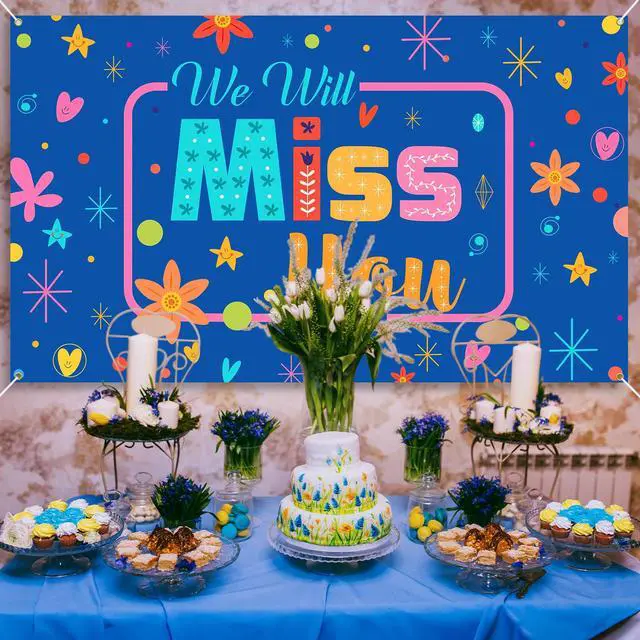 Alt view image 5 of 6 - We Will Miss You Backdrop, Going Away Party Decorations, Blue Farewell Banner Photo Booth Props for Goodbye, Graduation, Retirement Party Decorations, Vibrant Colors, Sturdy, Fabric