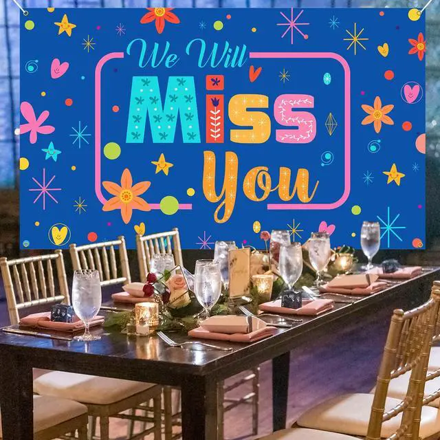 Alt view image 6 of 6 - We Will Miss You Backdrop, Going Away Party Decorations, Blue Farewell Banner Photo Booth Props for Goodbye, Graduation, Retirement Party Decorations, Vibrant Colors, Sturdy, Fabric
