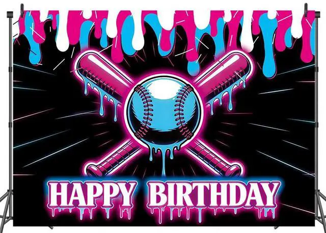 Main image of Baseball Ice Cream Drip Happy Birthday Backdrop 8x6ft | Baseball Theme Birthday Photography Background,Sport Teams Party Decoration,Vinyl