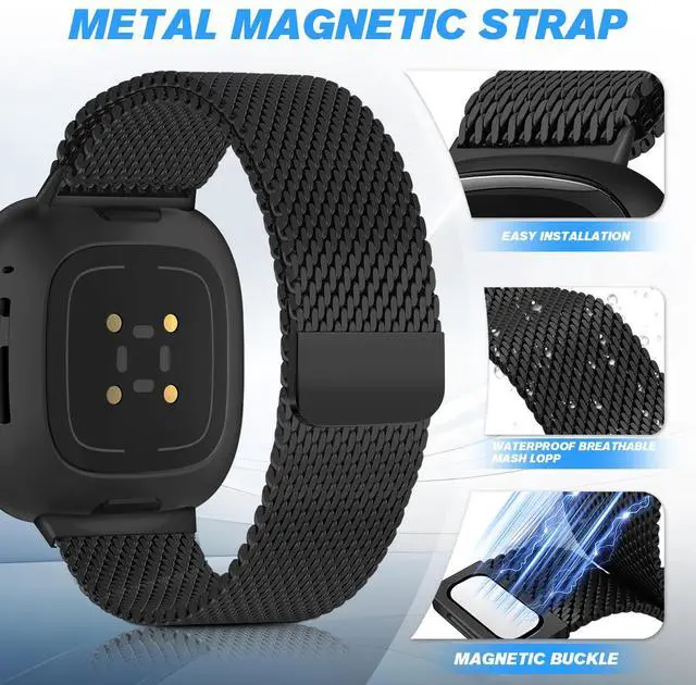 Alt view image 5 of 7 - Metal Band Compatible for Fitbit Versa 4/Sense 2/Versa 3/Sense | Milanese Wristband for Men Women,Stainless Steel Magnetic Mesh Loop Replacement Strap