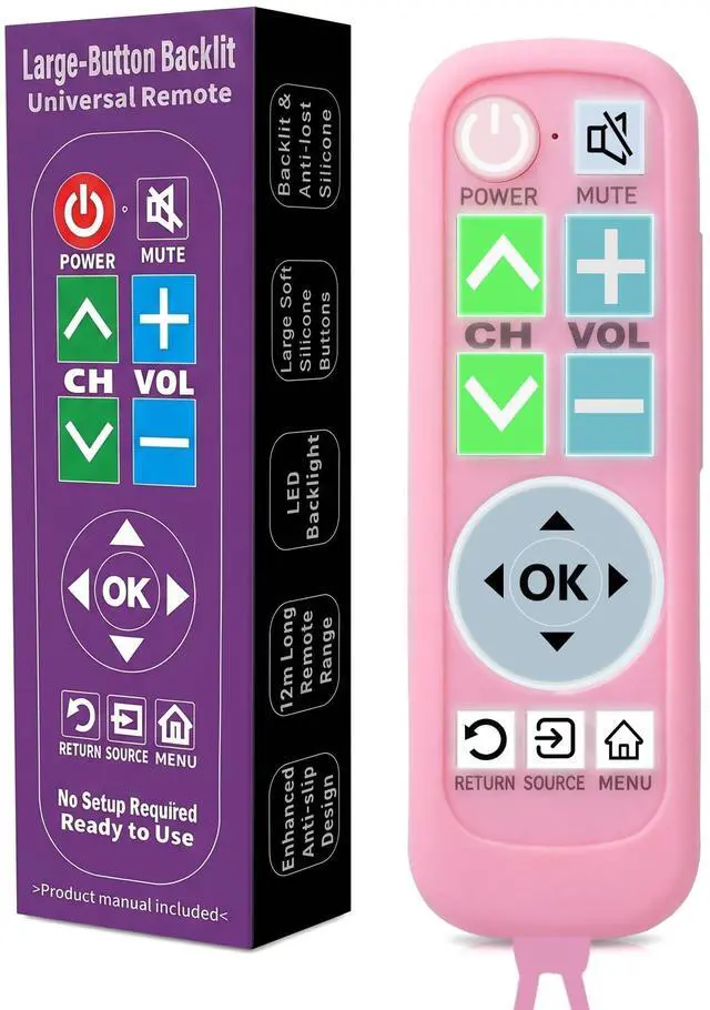 Main image of Backlit Big Button Remote for LG TVwith Pink Silicone Cover | For LG tv Remote,Large Backlight KeyNo SetupSoft Glow CaseFor elderly peopleEconomic DesignSplash-proofBite-proof