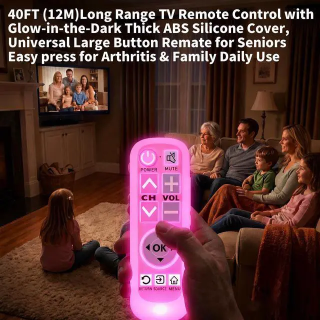 Alt view image 3 of 7 - Backlit Big Button Remote for LG TVwith Pink Silicone Cover | For LG tv Remote,Large Backlight KeyNo SetupSoft Glow CaseFor elderly peopleEconomic DesignSplash-proofBite-proof