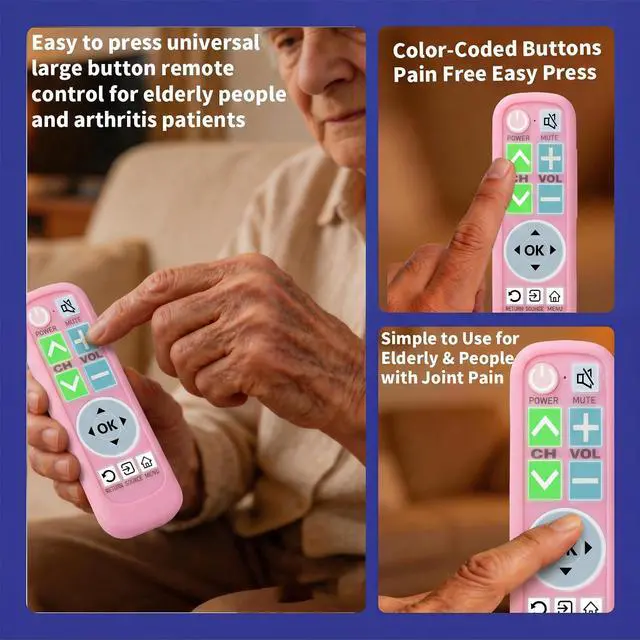 Alt view image 6 of 7 - Backlit Big Button Remote for LG TVwith Pink Silicone Cover | For LG tv Remote,Large Backlight KeyNo SetupSoft Glow CaseFor elderly peopleEconomic DesignSplash-proofBite-proof