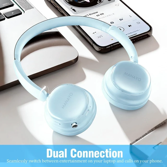 Alt view image 5 of 7 - Q3 On Ear Bluetooth Headphones with Active Noise Cancelling, 100H Battery, Ultra-Soft Fit, Lightweight for Work and Travel, Brown and Black