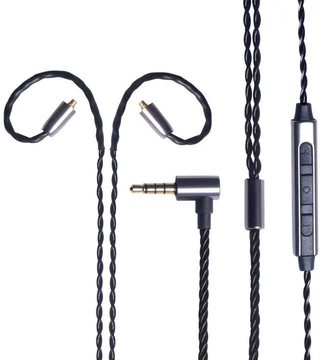 Main image of Earphone Upgrade Cable,MMCX Earbuds Replacement Cord,4 Cores Gold-Plated Plug Earphones Audio Adapter for Shure SE215 SE315 SE535 (MMCX,Black,Mic)