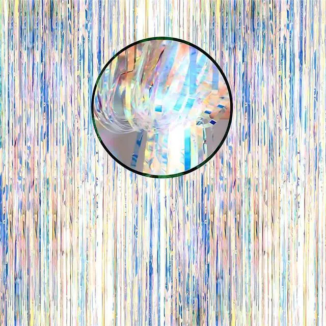 Main image of 2 Pcs Iridescent Transparent Foil Curtain Tinsel Backdrop Beautiful Neon Clear Streamers Backdrops-Rainbow Photoshoot Streamers for Party Decorations(3.2 ft x 6.5 ft)