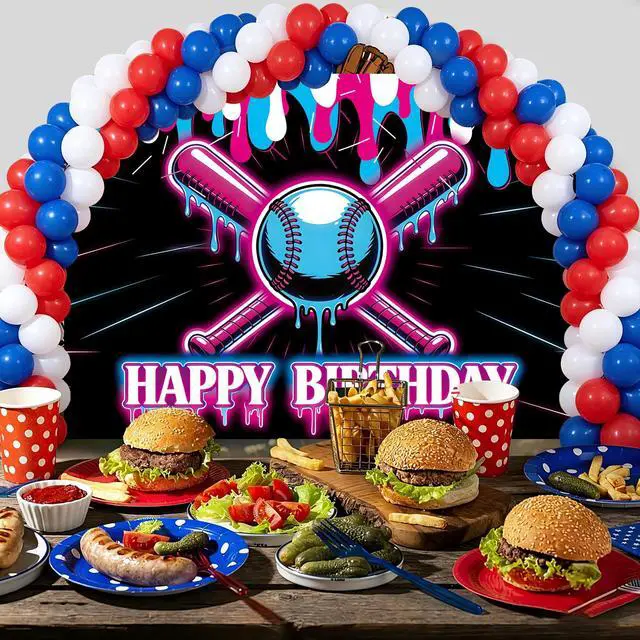 Alt view image 4 of 5 - Baseball Ice Cream Drip Happy Birthday Backdrop 8x6ft | Baseball Theme Birthday Photography Background,Sport Teams Party Decoration,Vinyl