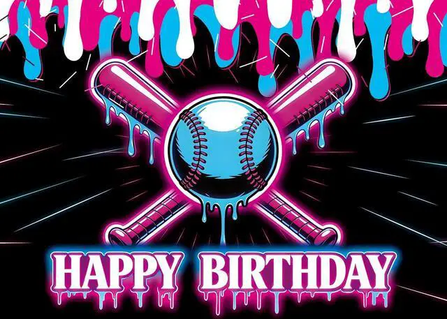 Alt view image 5 of 5 - Baseball Ice Cream Drip Happy Birthday Backdrop 8x6ft | Baseball Theme Birthday Photography Background,Sport Teams Party Decoration,Vinyl