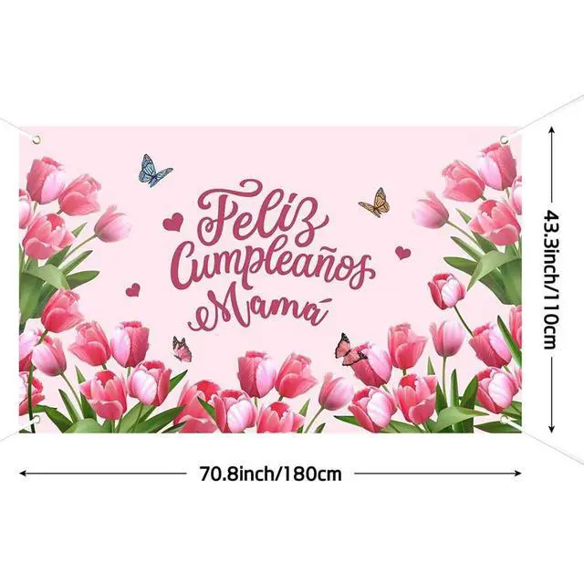 Alt view image 2 of 6 - Feliz Cumpleaños Mama Party Banner Mexico Happy Birthday Backdrop for Mother Best Mom Ever I Love Mom Floral Party Decorations Photo Booth Props