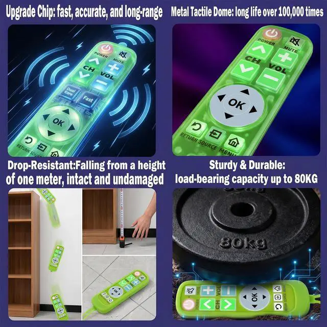 Alt view image 7 of 7 - Backlit Big Button Remote for LG TVwith Green Silicone Cover | For LG tv Remote,Large Backlight KeyNo SetupSoft Glow CaseFor elderly peopleEconomic DesignSplash-proofBite-proof