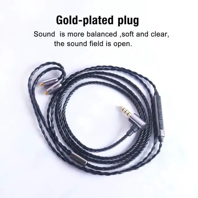 Alt view image 2 of 6 - Earphone Upgrade Cable,MMCX Earbuds Replacement Cord,4 Cores Gold-Plated Plug Earphones Audio Adapter for Shure SE215 SE315 SE535 (MMCX,Black,Mic)