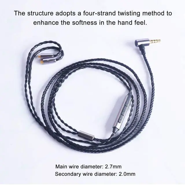 Alt view image 3 of 6 - Earphone Upgrade Cable,MMCX Earbuds Replacement Cord,4 Cores Gold-Plated Plug Earphones Audio Adapter for Shure SE215 SE315 SE535 (MMCX,Black,Mic)