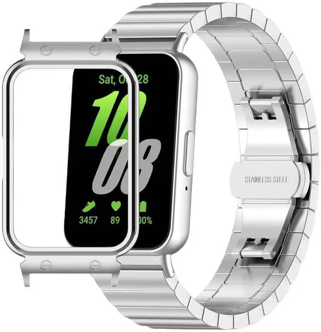 Main image of Metal Strap Compatible with Samsung Galaxy Fit 3 SM-R390, Thin Light Stainless Steel Band with Buckle Protective Cover for Galaxy Fit 3