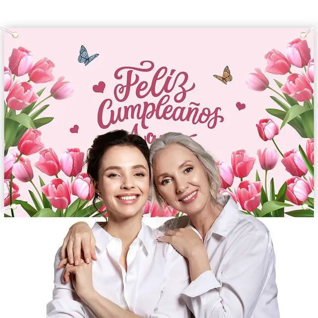 Alt view image 3 of 6 - Feliz Cumpleaños Mama Party Banner Mexico Happy Birthday Backdrop for Mother Best Mom Ever I Love Mom Floral Party Decorations Photo Booth Props