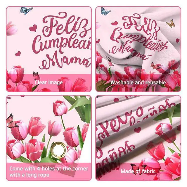 Alt view image 5 of 6 - Feliz Cumpleaños Mama Party Banner Mexico Happy Birthday Backdrop for Mother Best Mom Ever I Love Mom Floral Party Decorations Photo Booth Props