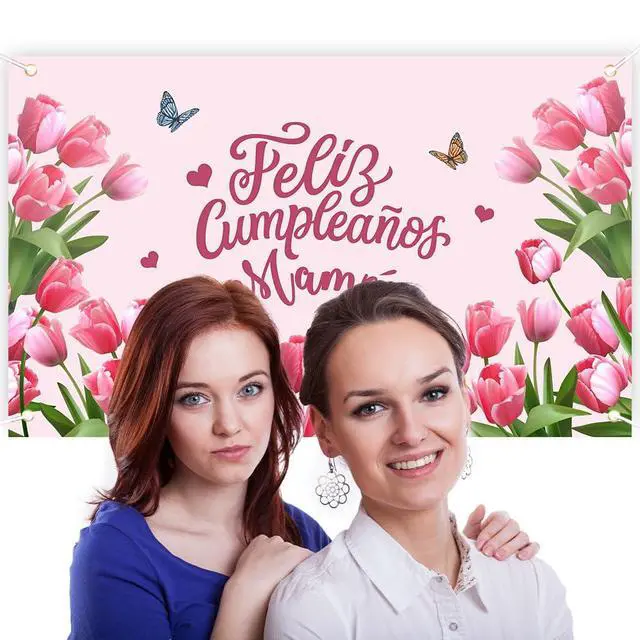 Alt view image 6 of 6 - Feliz Cumpleaños Mama Party Banner Mexico Happy Birthday Backdrop for Mother Best Mom Ever I Love Mom Floral Party Decorations Photo Booth Props