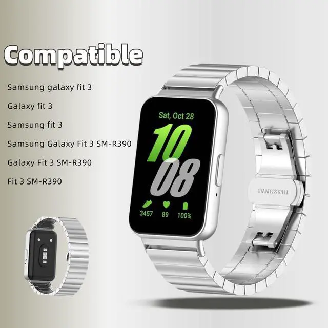 Alt view image 2 of 6 - Metal Strap Compatible with Samsung Galaxy Fit 3 SM-R390, Thin Light Stainless Steel Band with Buckle Protective Cover for Galaxy Fit 3