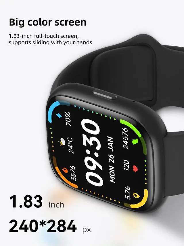 Alt view image 5 of 6 - Ostark Smart Watch, Alexa Built-in, Bluetooth Call, 1.83" Touch Screen | IP68 Waterproof, display tracks heart rate, SpO2 & sleep, 100+ sports modes, Android and iOS smartphones
