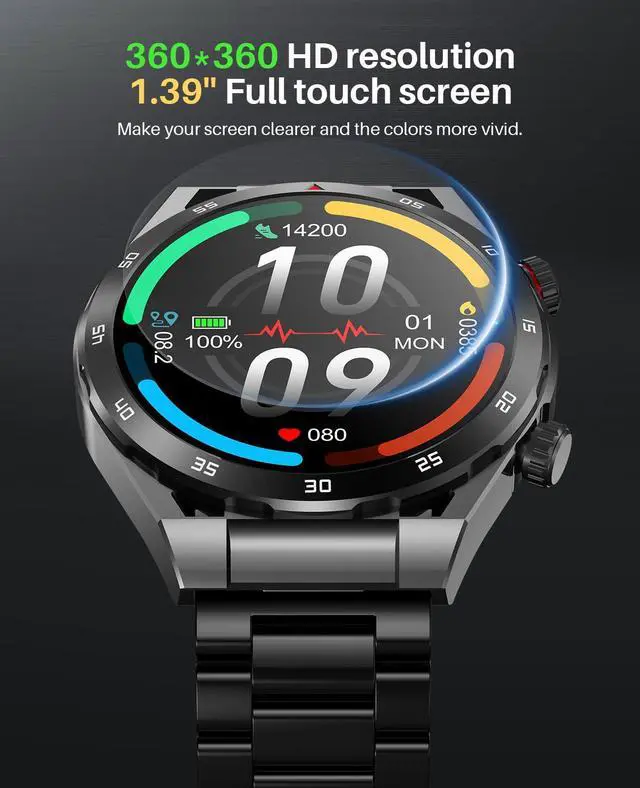 Alt view image 2 of 6 - Smart Watches for Men with Blood Pressure, 1.39" HD Fitness Watch, Smartwatches with Heart Rate Blood Oxygen Sleep Monitor for Android and iPhone, Comes with Replaceable Silicone Strap