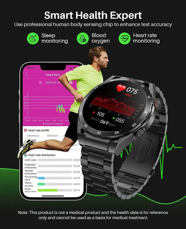Alt view image 4 of 6 - Smart Watches for Men with Blood Pressure, 1.39" HD Fitness Watch, Smartwatches with Heart Rate Blood Oxygen Sleep Monitor for Android and iPhone, Comes with Replaceable Silicone Strap