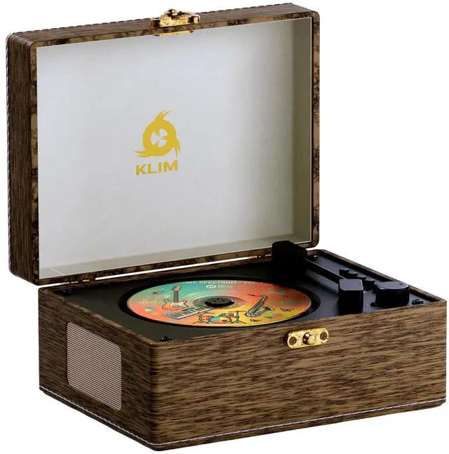 Main image of Retro CD Player Vintage Style CD Player with Speakers, Bluetooth Receiver, AUX, USB, Rechargeable Battery, Mini Record Player Look, Small Cute CD Music Box for Home Decor - Wood