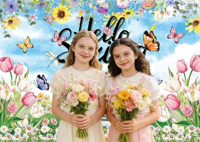 Alt view image 4 of 7 - Hello Spring Backdrop Colorful Floral Tulips Truck Photography Background for Easter Holiday Spring Party Decorations Banner Photo Props (8X6FT(94 x 70 inch))