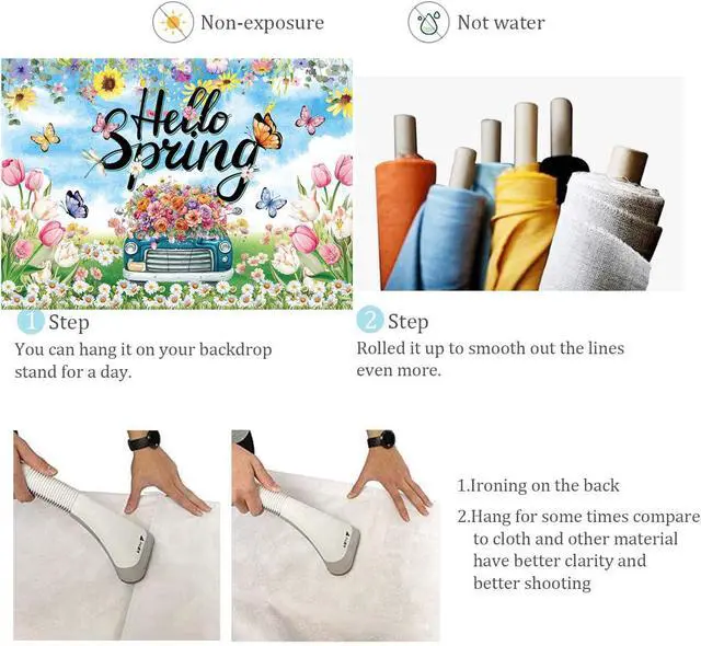 Alt view image 7 of 7 - Hello Spring Backdrop Colorful Floral Tulips Truck Photography Background for Easter Holiday Spring Party Decorations Banner Photo Props (8X6FT(94 x 70 inch))