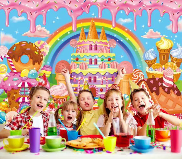 Alt view image 3 of 7 - Candyland Backdrop Cartoon Candy Theme Birthday Party Sweet Donut Lollipop Ice Cream Castle Rainbow Photography Background Girls Princess Baby Shower Decoration Banner Supplies (8x6FT)