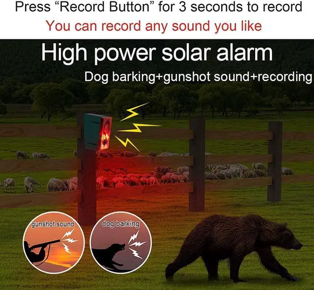 Alt view image 2 of 6 - Solar Motion Detector Alarm Light, 130db Sound Warning Security Strobe Siren Light,Gunshot Dog Barking Sound & Recording 20s Custom Message for Farm Villa Barn Yard Chicken Coop (1PCS)