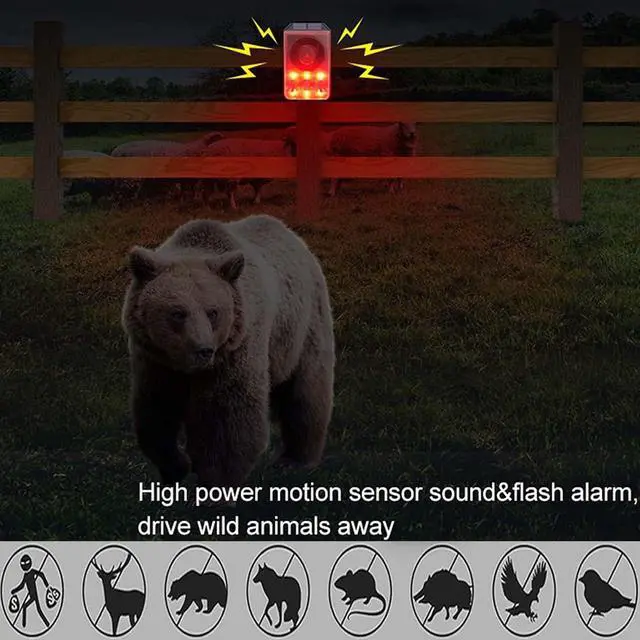 Alt view image 4 of 6 - Solar Motion Detector Alarm Light, 130db Sound Warning Security Strobe Siren Light,Gunshot Dog Barking Sound & Recording 20s Custom Message for Farm Villa Barn Yard Chicken Coop (1PCS)