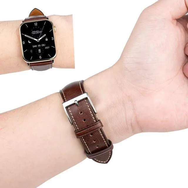 Alt view image 2 of 6 - Leather Bands Compatible with Apple Watch Band 42mm 44mm 45mm 49mm Ultra, Replacement Band Leather Strap for Men iWatch Ultra 3/2/1 Series 9 8 7 6 5 4