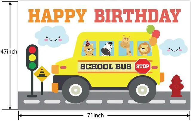 Alt view image 2 of 6 - Yellow School Bus Happy Birthday Banner Backdrop Background Photo Booth Props Back to School Wheels on the Bus Theme Decor for First Day of School Welcome Party 1st Birthday Party Favors Decorations