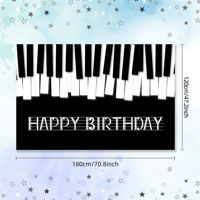 Alt view image 7 of 7 - Piano Happy Birthday Banner Backdrop Black White Music Piano Keyboard Theme Background Decor for Adults Kids Musicians Music Birthday Party Favors Decorations Supplies 70.8x47.2in