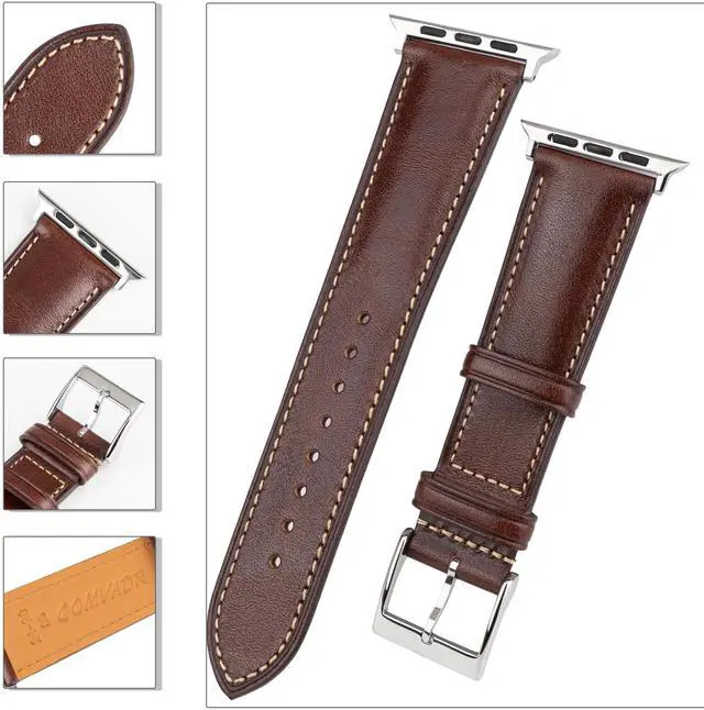 Alt view image 5 of 6 - Leather Bands Compatible with Apple Watch Band 42mm 44mm 45mm 49mm Ultra, Replacement Band Leather Strap for Men iWatch Ultra 3/2/1 Series 9 8 7 6 5 4