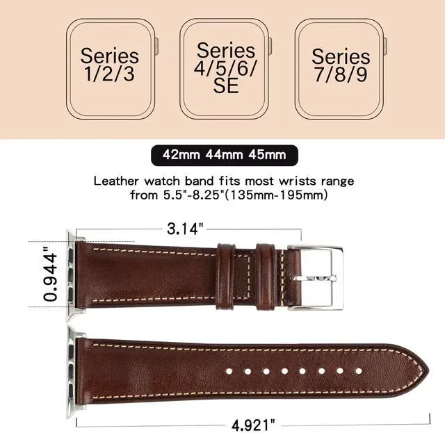Alt view image 6 of 6 - Leather Bands Compatible with Apple Watch Band 42mm 44mm 45mm 49mm Ultra, Replacement Band Leather Strap for Men iWatch Ultra 3/2/1 Series 9 8 7 6 5 4
