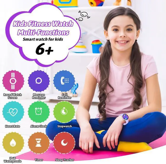 Alt view image 2 of 6 - Smart Watch for Kids, Waterproof with 19 Sport Modes, Pedometer, Sleep Monitor, Kids Watch for Girls Boys 6-16, Purple