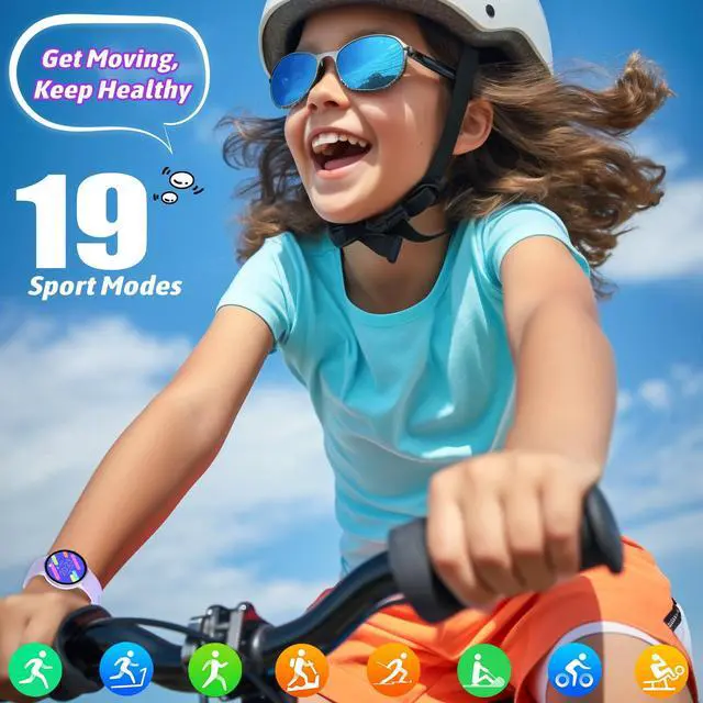 Alt view image 3 of 6 - Smart Watch for Kids, Waterproof with 19 Sport Modes, Pedometer, Sleep Monitor, Kids Watch for Girls Boys 6-16, Purple
