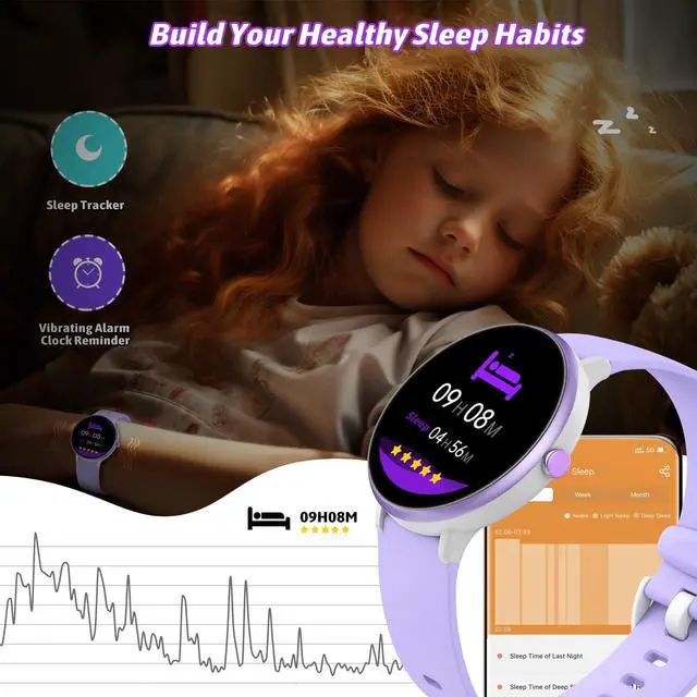Alt view image 4 of 6 - Smart Watch for Kids, Waterproof with 19 Sport Modes, Pedometer, Sleep Monitor, Kids Watch for Girls Boys 6-16, Purple