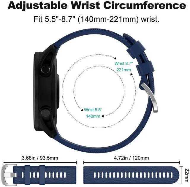 Alt view image 5 of 7 - Watch Band for Garmin Forerunner 255/265/Vivoactive 4/Venu 2 | 22mm Silicone Watch Bands for Garmin Vivoactive 4/Forerunner 255/265 Music/Venu 2