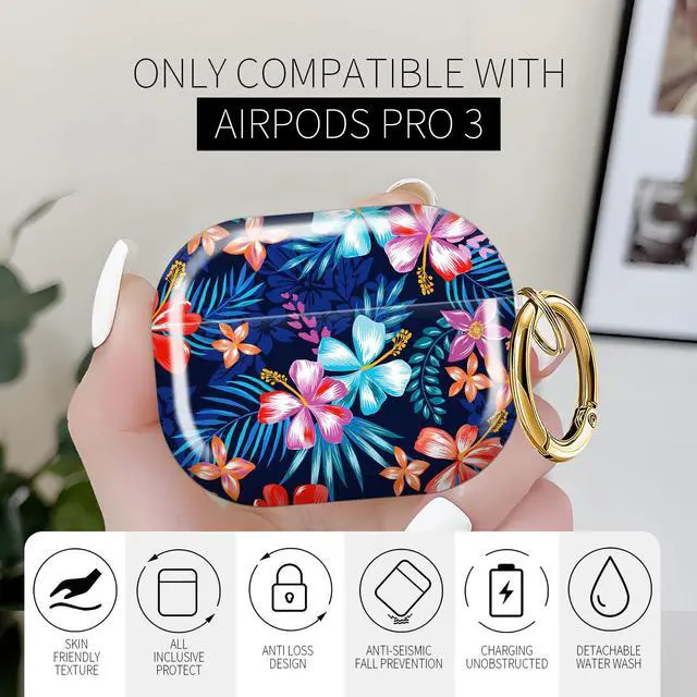 Alt view image 3 of 6 - for AirPods Pro 3 Case (2025)Cute Cover Compatible with AirPod Pro 3rd Generation with Rose Gold Keychain Headphone Cases for Women(Colorful Flowers)