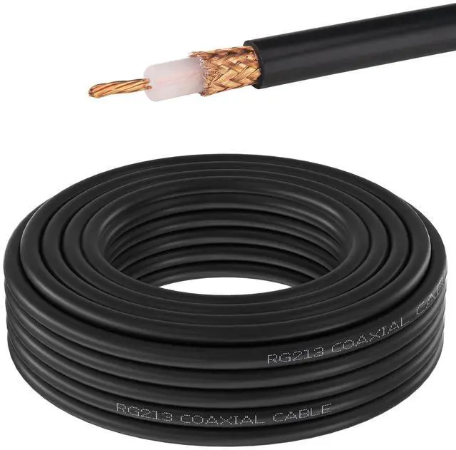 Main image of RG213 Coaxial Cable Bulk 25FT, 50 Ohm Low Loss RG-213 Coax Cable | Bare Copper Stranded Center Conductor & Braid, Pro-Grade Wire for CB Ham Radio, Antenna Extension, DIY Connector Installation