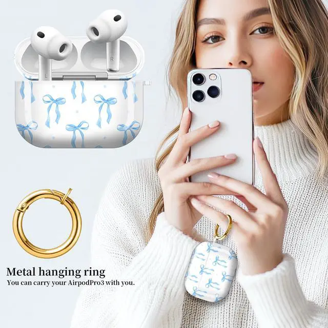 Alt view image 2 of 6 - for AirPods Pro 3 Case (2025)Cute Cover Compatible with AirPod Pro 3rd Generation with Rose Gold Keychain Headphone Cases for Women(Blue Bow)