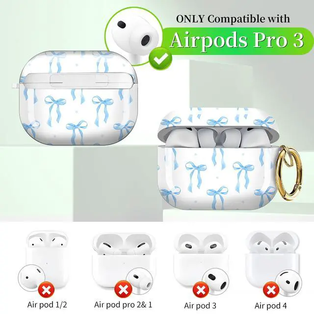 Alt view image 4 of 6 - for AirPods Pro 3 Case (2025)Cute Cover Compatible with AirPod Pro 3rd Generation with Rose Gold Keychain Headphone Cases for Women(Blue Bow)