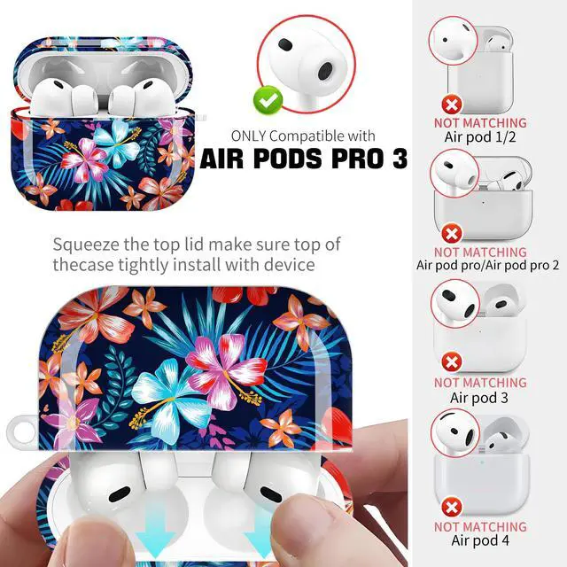Alt view image 4 of 6 - for AirPods Pro 3 Case (2025)Cute Cover Compatible with AirPod Pro 3rd Generation with Rose Gold Keychain Headphone Cases for Women(Colorful Flowers)