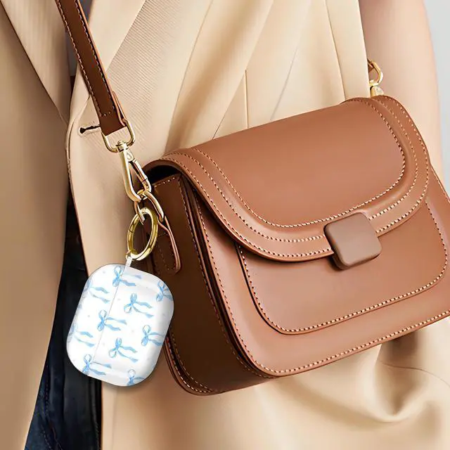 Alt view image 6 of 6 - for AirPods Pro 3 Case (2025)Cute Cover Compatible with AirPod Pro 3rd Generation with Rose Gold Keychain Headphone Cases for Women(Blue Bow)