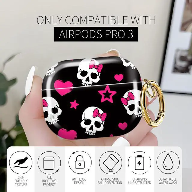 Alt view image 3 of 6 - for AirPods Pro 3 Case (2025)Cute Cover Compatible with AirPod Pro 3rd Generation with Rose Gold Keychain Headphone Cases for Women(Pink Skull)
