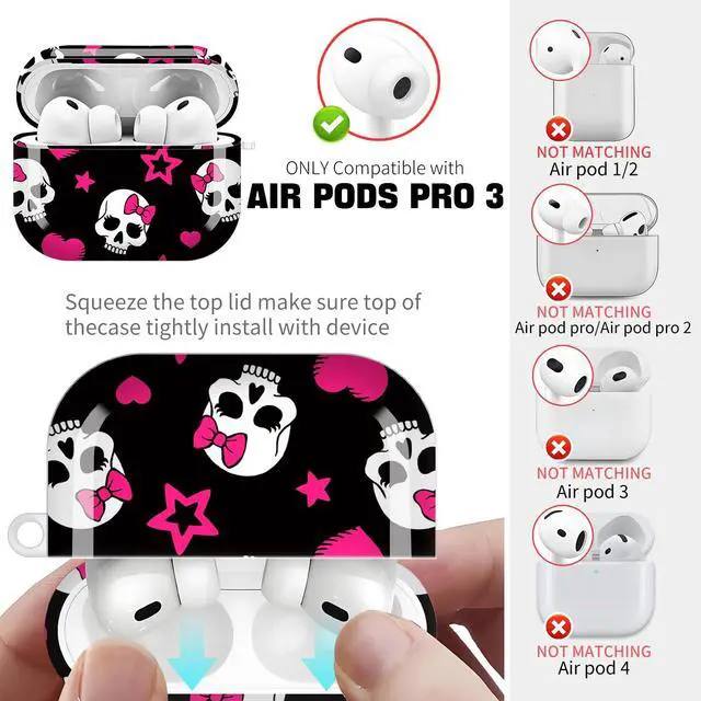 Alt view image 4 of 6 - for AirPods Pro 3 Case (2025)Cute Cover Compatible with AirPod Pro 3rd Generation with Rose Gold Keychain Headphone Cases for Women(Pink Skull)