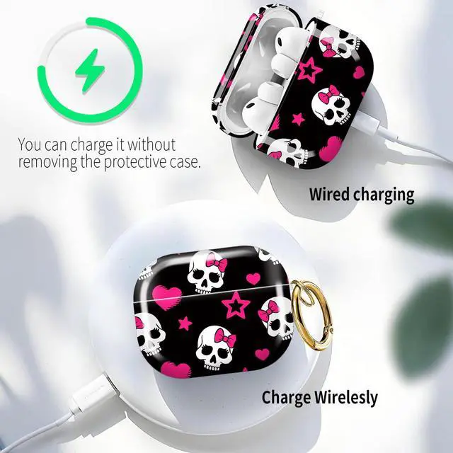 Alt view image 5 of 6 - for AirPods Pro 3 Case (2025)Cute Cover Compatible with AirPod Pro 3rd Generation with Rose Gold Keychain Headphone Cases for Women(Pink Skull)