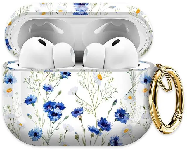 Main image of for AirPods Pro 3 Case (2025)Cute Cover Compatible with AirPod Pro 3rd Generation with Rose Gold Keychain Headphone Cases for Women(Blue Flowers)